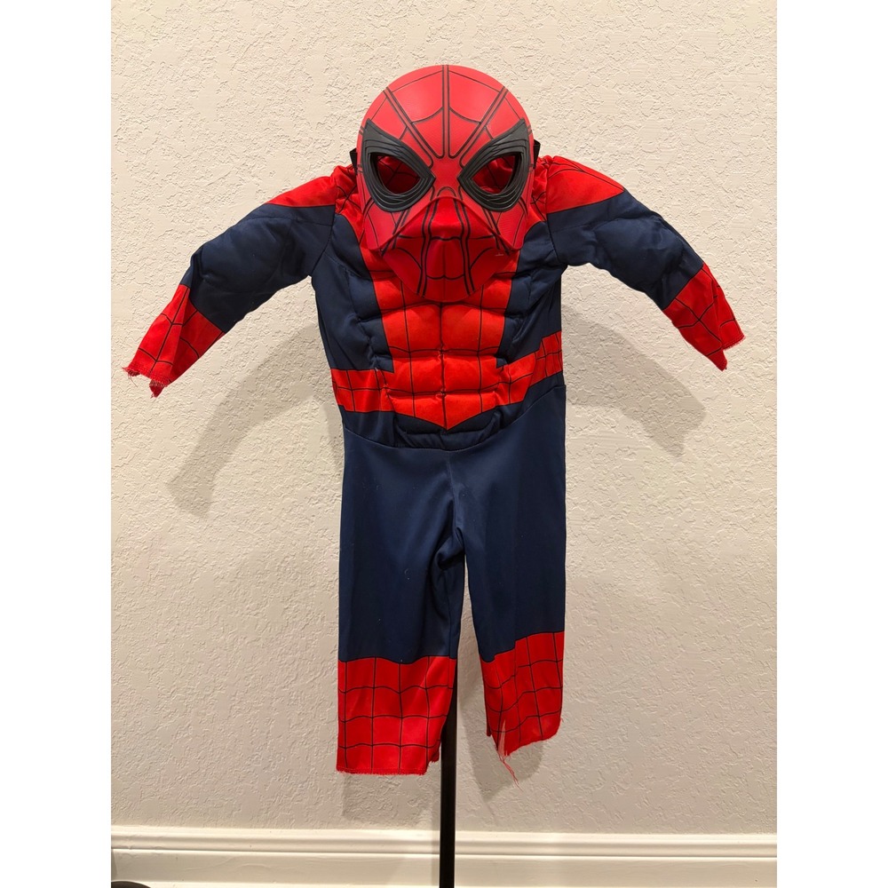 Marvel Spider-Man Muscle Chest Costume Kids Superhero Jumpsuit Mask 2T-3T